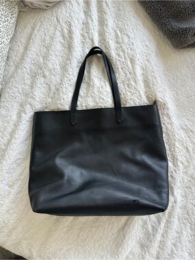 Madewell Black Leather Zip Top Transport Tote Bag